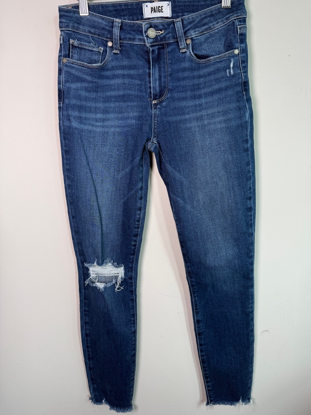 PAIGE Verdugo Ankle Queenie Destructed Skinny Jeans Blue Sz 27